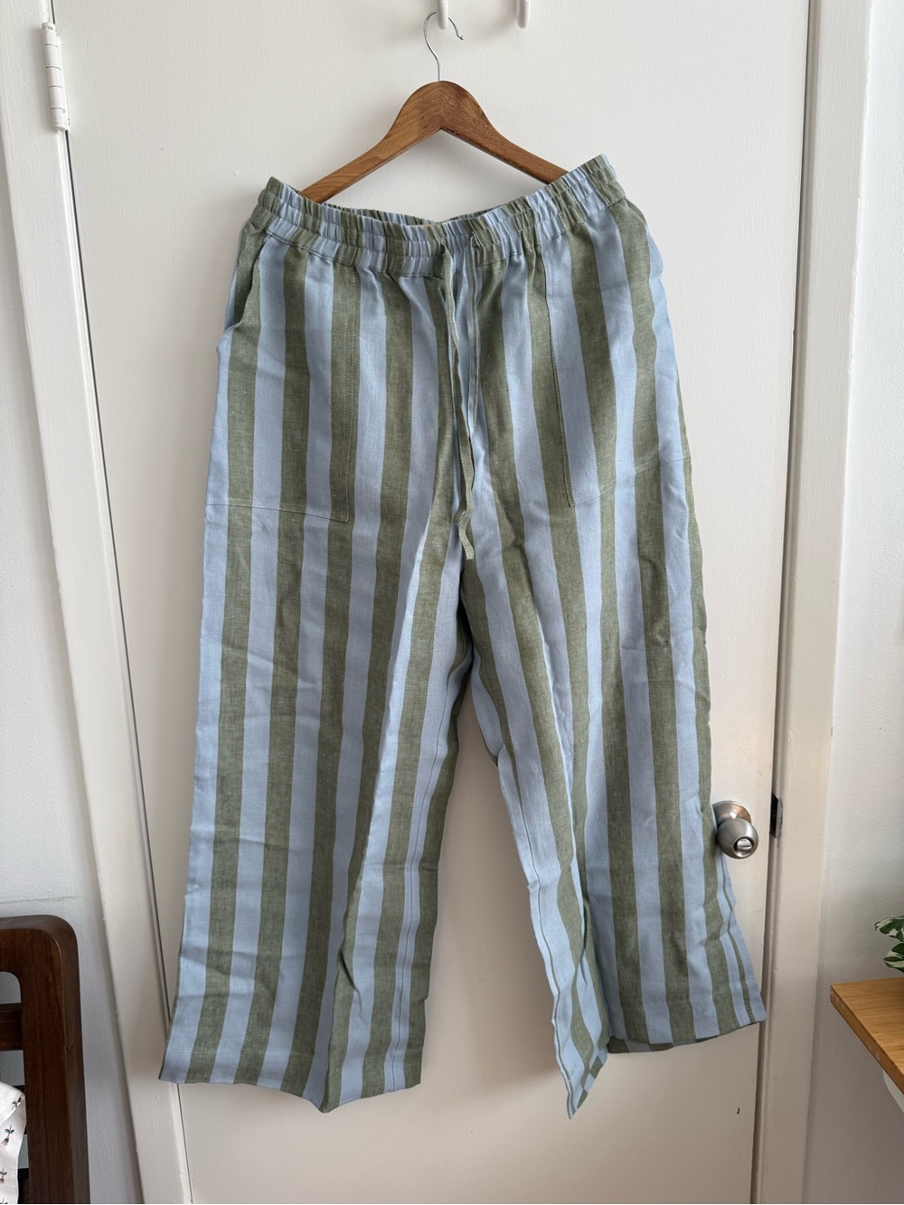 Beyond Nine Lexi Meadow Stripe Linen Trousers, Size Large, NWT